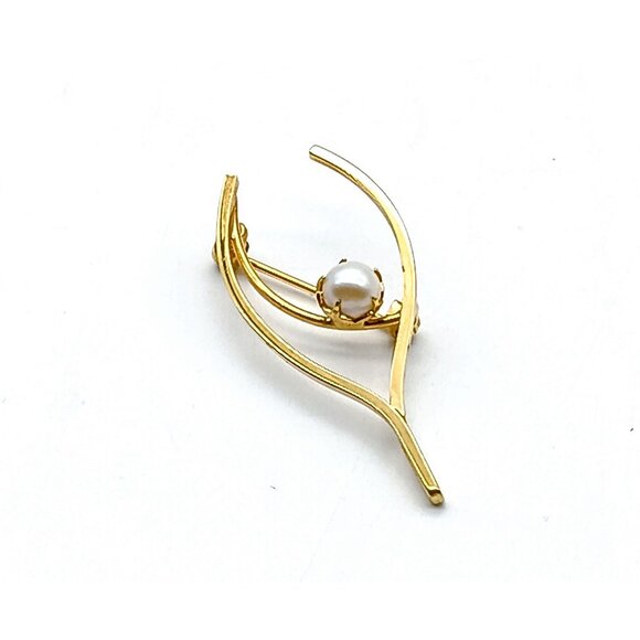 Delicate Wishbone Brooch with Pearl, Lovely Vintage Gold Tone Thanksgiving Lapel - Picture 2 of 3